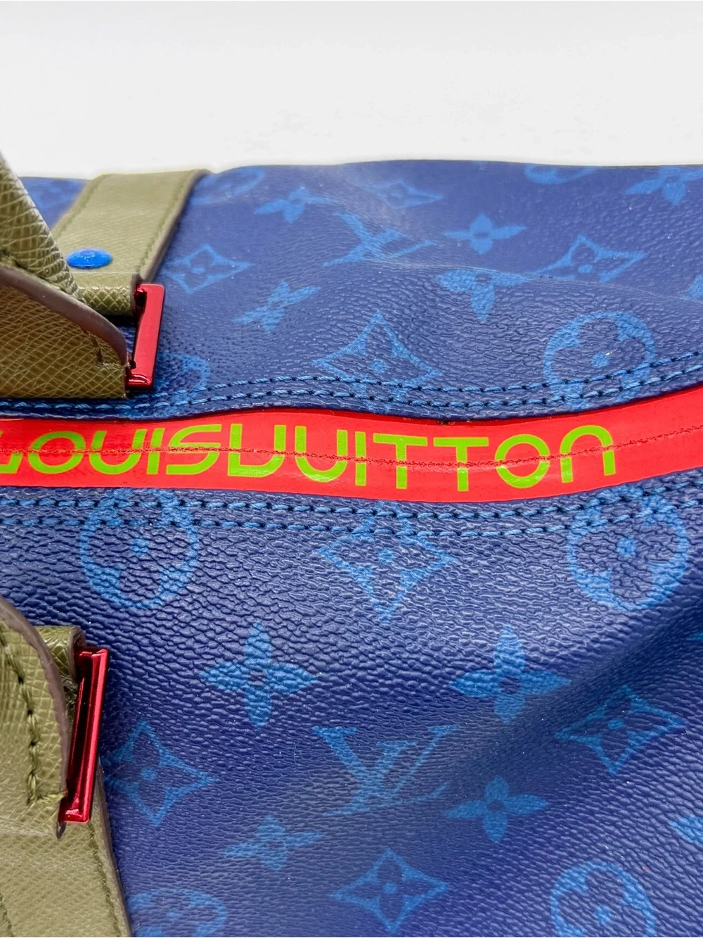 Louis Vuitton Blue Taigarama Monogram Keepall Bandouliere 50